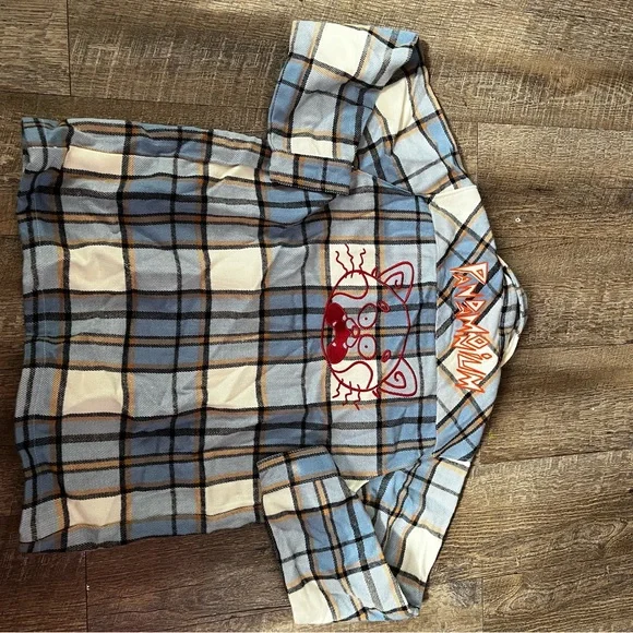 Disney Turning Red Panda Plaid Flannel Shirt Size 9/10 Snap Button kids - Picture 4 of 5